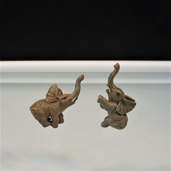 Vintage Elephant Family 3 Ceramic Figurines Trunks Up Good Luck - Picture 6 of 9